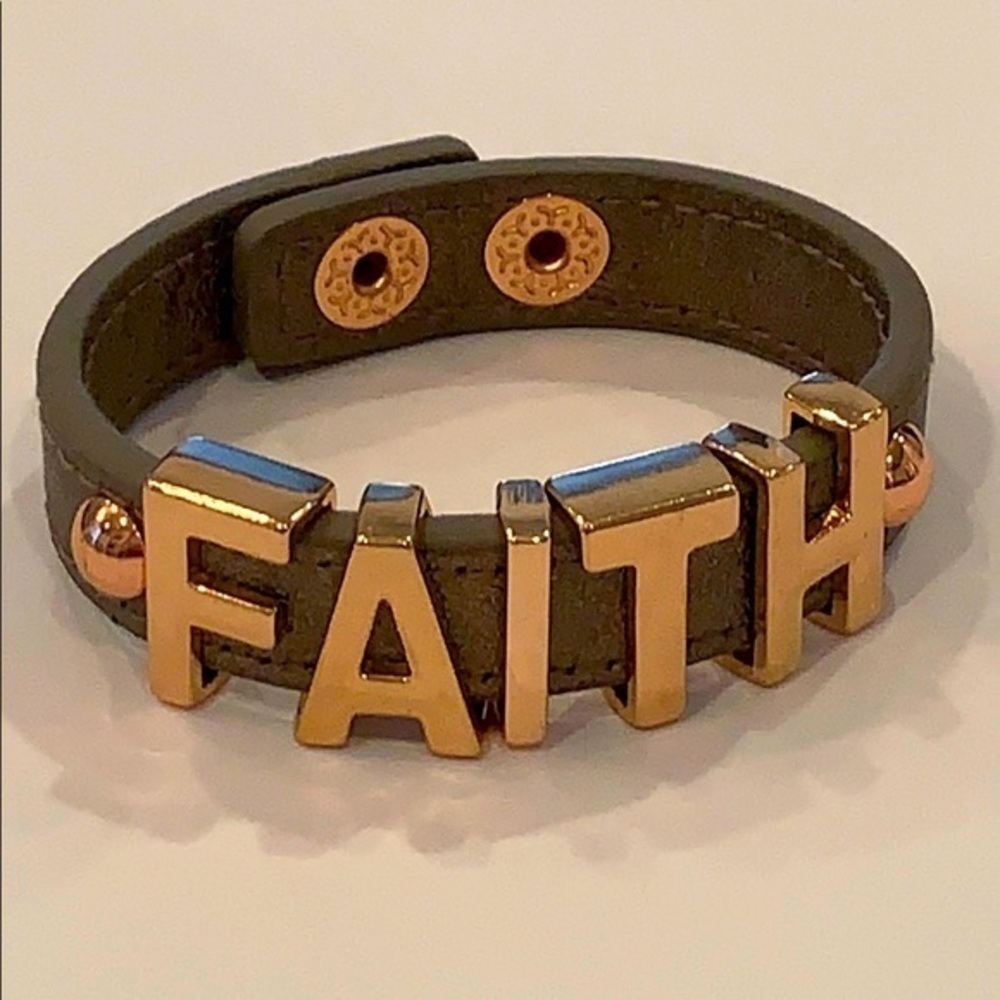 FAITH spell out charm leather bracelet - Picture 1 of 5